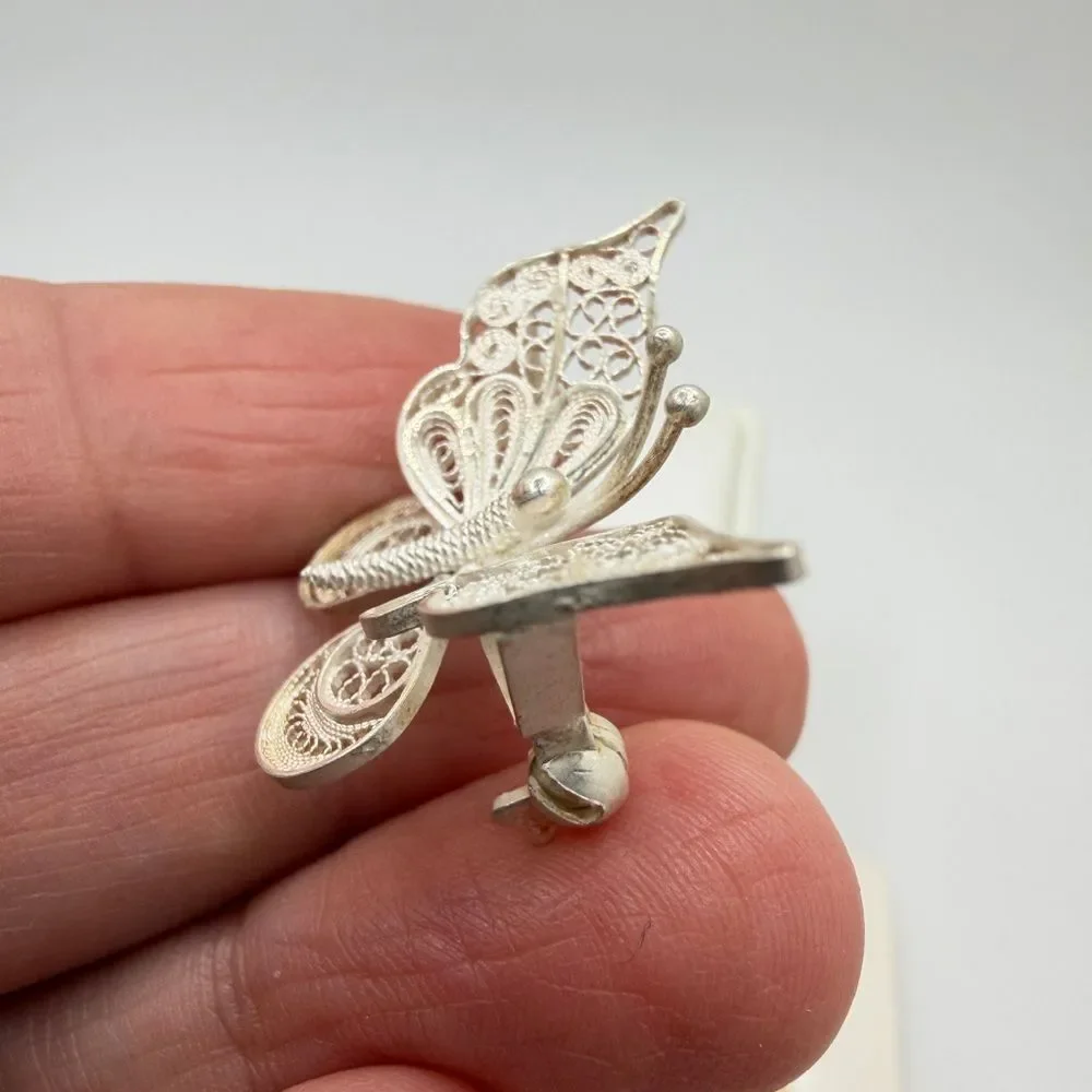Vintage .999 silver filagree Butterfly brooch/pin!‎